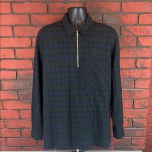 Mennace Mens Large Plaid Quarter-Zip‎ Top – Cabincore, Preppy